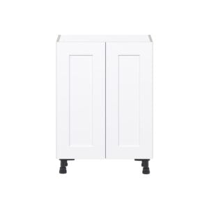 Jasmine Painted Warm White  Shaker Assembled Shallow Base Cabinet with 2 Full High Doors and 3 Inner Drawers (24 in. W x 34.5 in. H x 14 in. D)