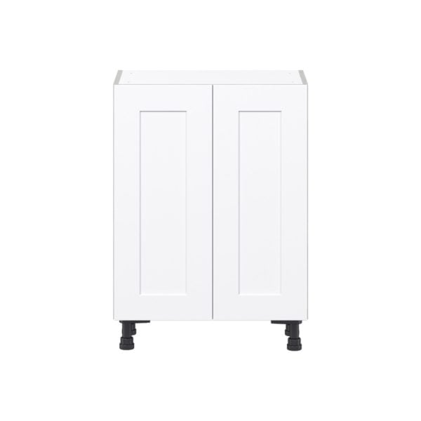 Jasmine Painted Warm White  Shaker Assembled Shallow Base Cabinet with 2 Full High Doors and 3 Inner Drawers (24 in. W x 34.5 in. H x 14 in. D)