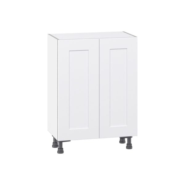 Jasmine Painted Warm White  Shaker Assembled Shallow Base Cabinet with 2 Full High Doors and 3 Inner Drawers (24 in. W x 34.5 in. H x 14 in. D)