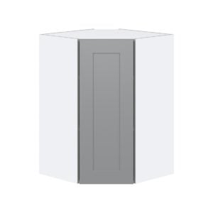 Willow Painted Slate Gray  Shaker Assembled Wall Diagonal Corner Cabinet with a Door (24 in. W x 35 in. H x 24 in. D)