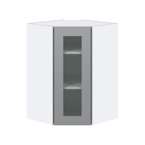 Willow Painted Slate Gray Assembled Corner Wall Cabinet with a Glass Door (24 in. W x 35 in. H x 24 in. D)