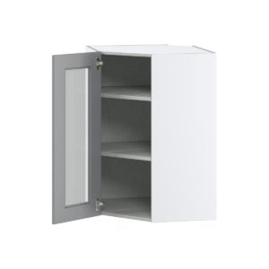 Willow Painted Slate Gray Assembled Corner Wall Cabinet with a Glass Door (24 in. W x 35 in. H x 24 in. D)