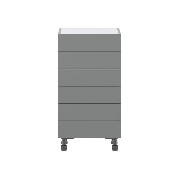 Willow Painted Slate Gray  Shaker Assembled Shallow Base Cabinet with 6 Drawers (18 in. W x 34.5 in. H x 14 in. D)