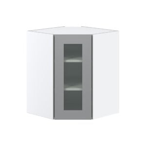 Willow Painted Slate Gray Assembled Corner Wall Cabinet with a Glass Door (24 in. W x 30 in. H x 24 in. D)