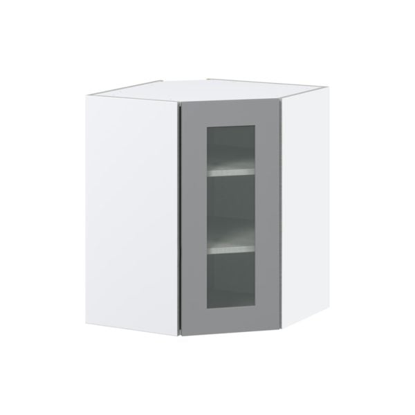 Willow Painted Slate Gray Assembled Corner Wall Cabinet with a Glass Door (24 in. W x 30 in. H x 24 in. D)