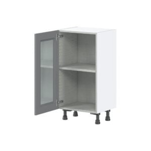 Willow Painted Slate Gray  Shaker Assembled Shallow Base Cabinet with a Full High Glass Door (18 in. W x 34.5 in. H x 14 in. D)