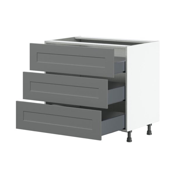 Willow Painted Slate Gray  Shaker Assembled Base Cabinet with Three 10 in. Drawers (36 in. W x 34.5 in. H x 24 in. D)