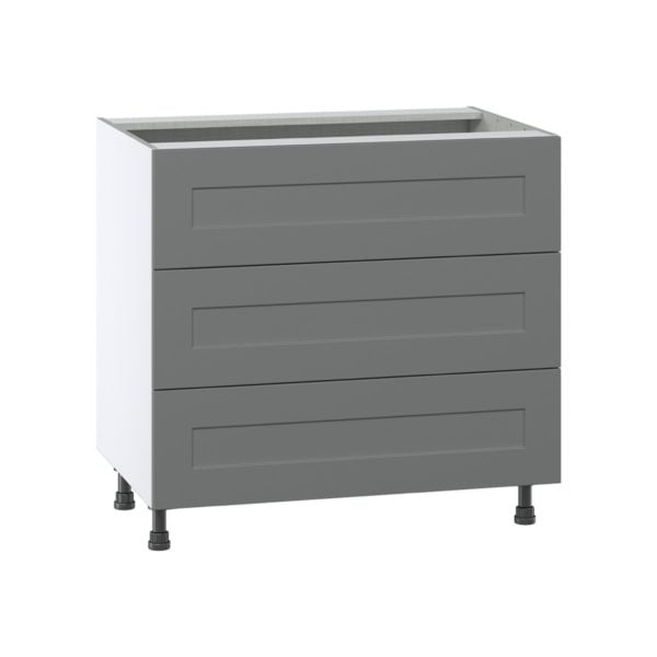 Willow Painted Slate Gray  Shaker Assembled Base Cabinet with Three 10 in. Drawers (36 in. W x 34.5 in. H x 24 in. D)