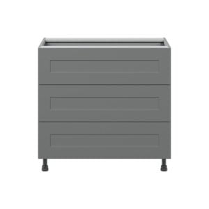 Willow Painted Slate Gray  Shaker Assembled Base Cabinet with Three 10 in. Drawers and 1 Inner Drawer (36 in. W x 34.5 in. H x 24 in. D)