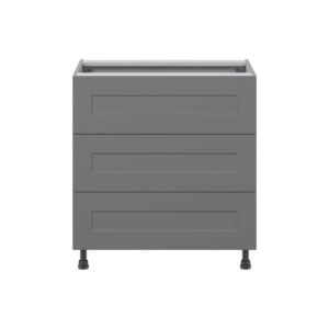 Willow Painted Slate Gray  Shaker Assembled Base Cabinet with Three 10 in. Drawers and 1 Inner Drawer (30 in. W x 34.5 in. H x 24 in. D)