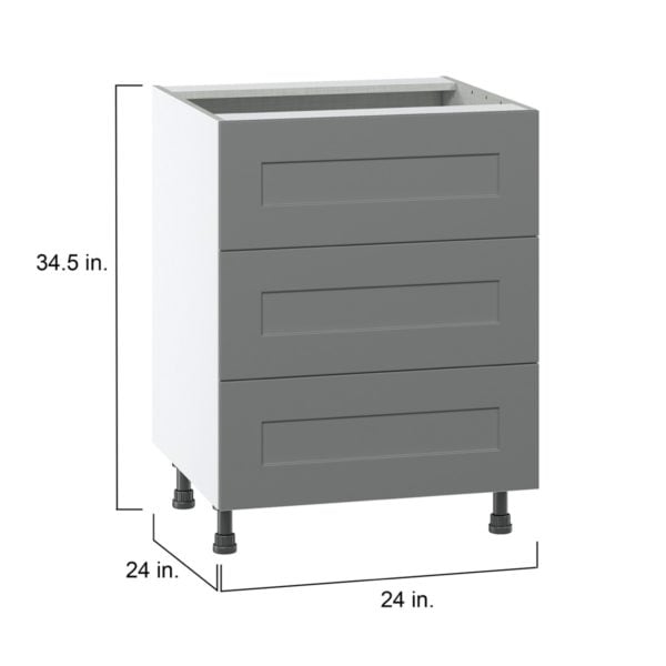 Willow Painted Slate Gray  Shaker Assembled Base Cabinet with Three 10 in. Drawers (24 in. W x 34.5 in. H x 24 in. D)