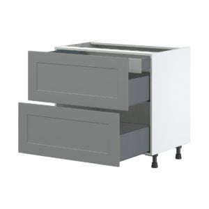 Willow Painted Slate Gray  Shaker Assembled Base Cabinet with 2 Drawers and 1 Inner Drawer (36 in. W x 34.5 in. H x 24 in. D)