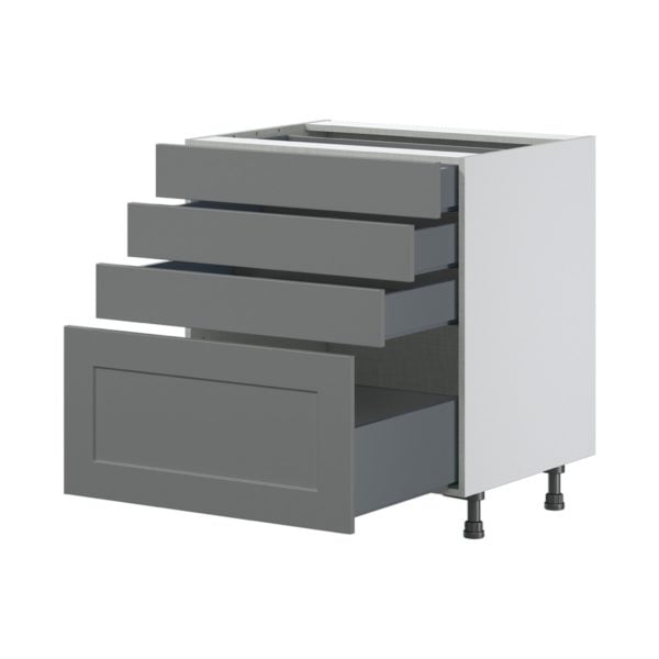 Willow Painted Slate Gray  Shaker Assembled Base Cabinet with 4 Drawers (30 in. W x 34.5 in. H x 24 in. D)