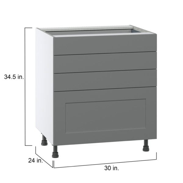 Willow Painted Slate Gray  Shaker Assembled Base Cabinet with 4 Drawers (30 in. W x 34.5 in. H x 24 in. D)