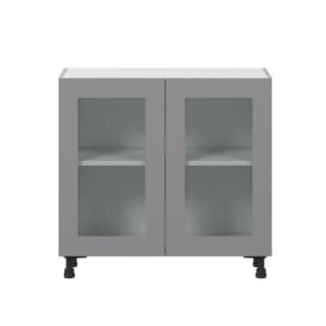 Willow Painted Slate Gray  Shaker Assembled Shallow Base Cabinet with 2 Full High Glass Doors (36 in. W x 34.5 in. H x 14 in. D)