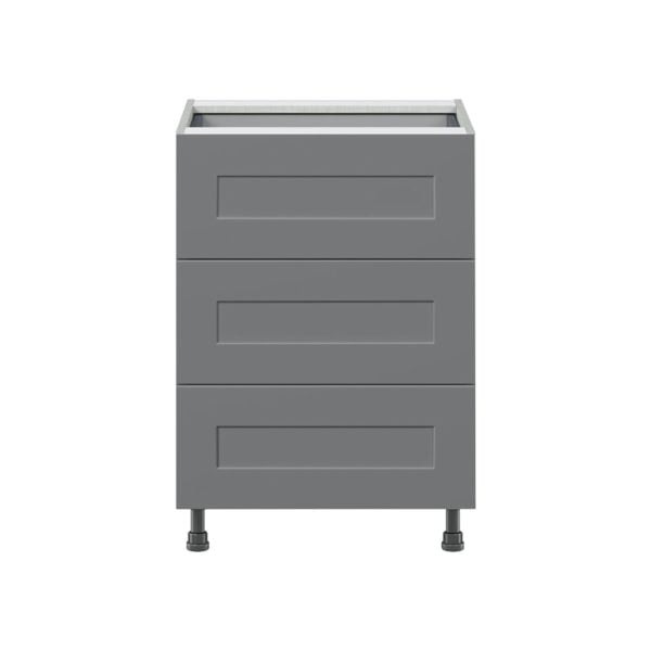 Willow Painted Slate Gray  Shaker Assembled Base Cabinet with Three 10 in. Drawers and 1 Inner Drawer (24 in. W x 34.5 in. H x 24 in. D)