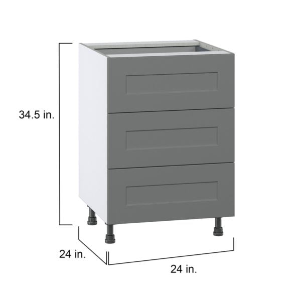 Willow Painted Slate Gray  Shaker Assembled Base Cabinet with Three 10 in. Drawers and 1 Inner Drawer (24 in. W x 34.5 in. H x 24 in. D)