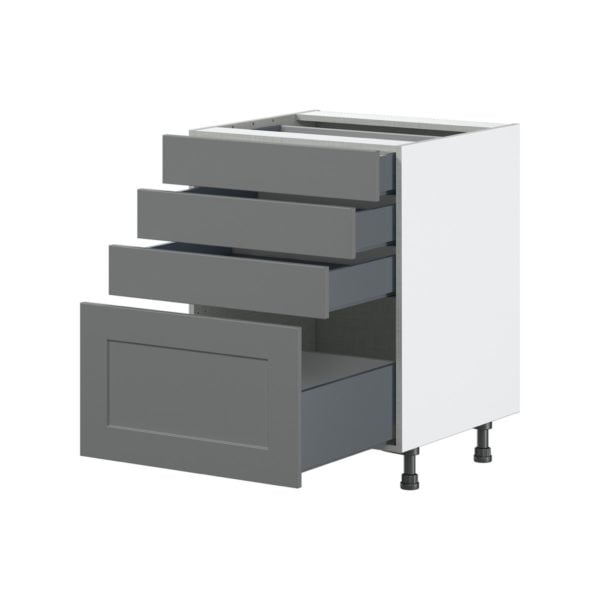 Willow Painted Slate Gray  Shaker Assembled Base Cabinet with 4 Drawers (24 in. W x 34.5 in. H x 24 in. D)