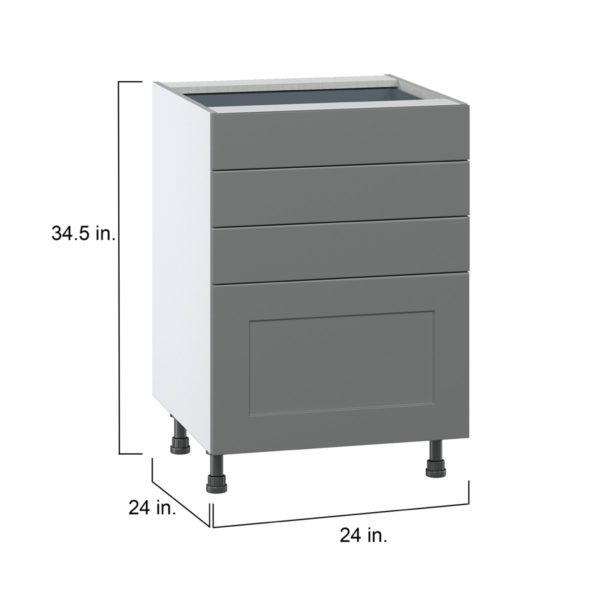 Willow Painted Slate Gray  Shaker Assembled Base Cabinet with 4 Drawers (24 in. W x 34.5 in. H x 24 in. D)