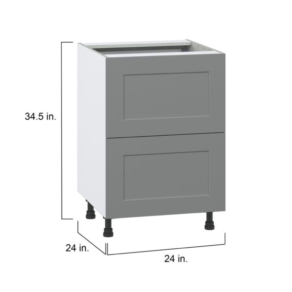 Willow Painted Slate Gray  Shaker Assembled Base Cabinet with 2 Drawers and 1 Inner Drawer (24 in. W x 34.5 in. H x 24 in. D)