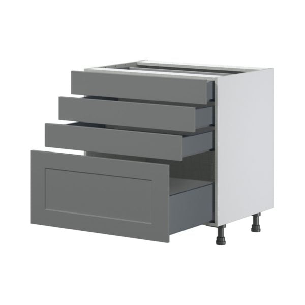 Willow Painted Slate Gray  Shaker Assembled Base Cabinet with 4 Drawers (36 in. W x 34.5 in. H x 24 in. D)