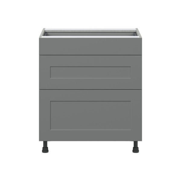 Willow Painted Slate Gray  Shaker Assembled Base Cabinet with 3 Drawers (30 in. W x 34.5 in. H x 24 in. D)