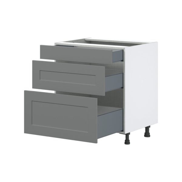 Willow Painted Slate Gray  Shaker Assembled Base Cabinet with 3 Drawers (30 in. W x 34.5 in. H x 24 in. D)