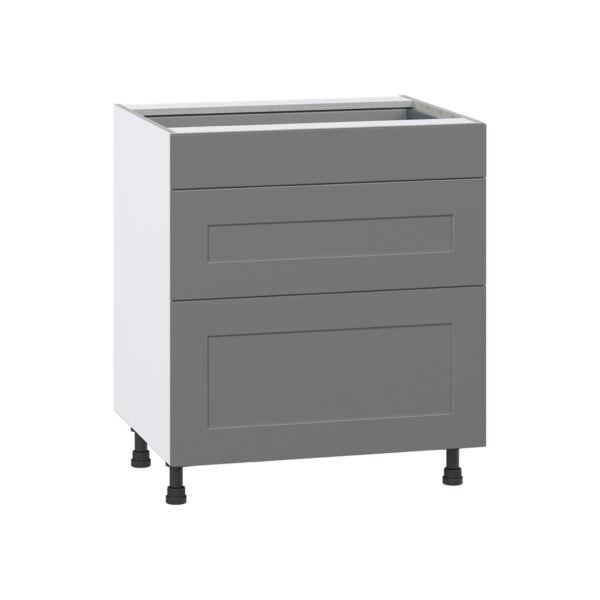 Willow Painted Slate Gray  Shaker Assembled Base Cabinet with 3 Drawers (30 in. W x 34.5 in. H x 24 in. D)