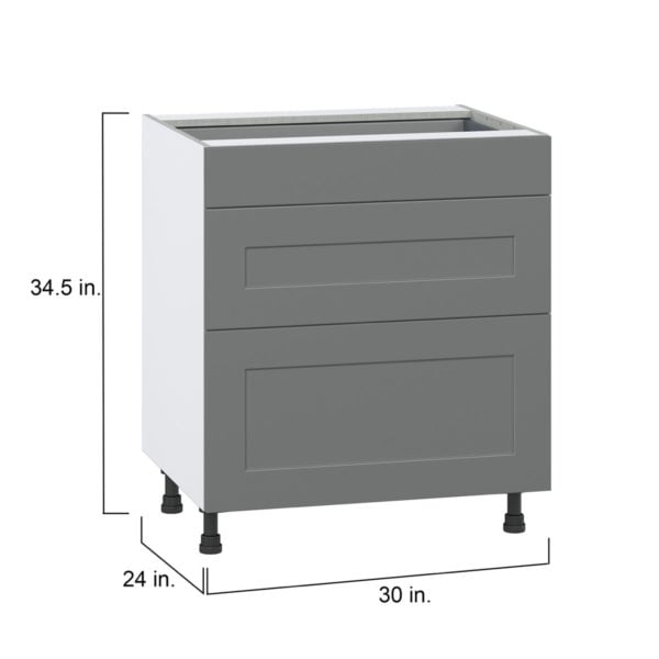 Willow Painted Slate Gray  Shaker Assembled Base Cabinet with 3 Drawers (30 in. W x 34.5 in. H x 24 in. D)