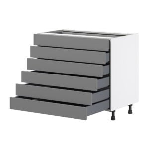 Willow Painted Slate Gray  Shaker Assembled Base Cabinet with 6 Drawers (36 in. W x 34.5 in. H x 24 in. D)