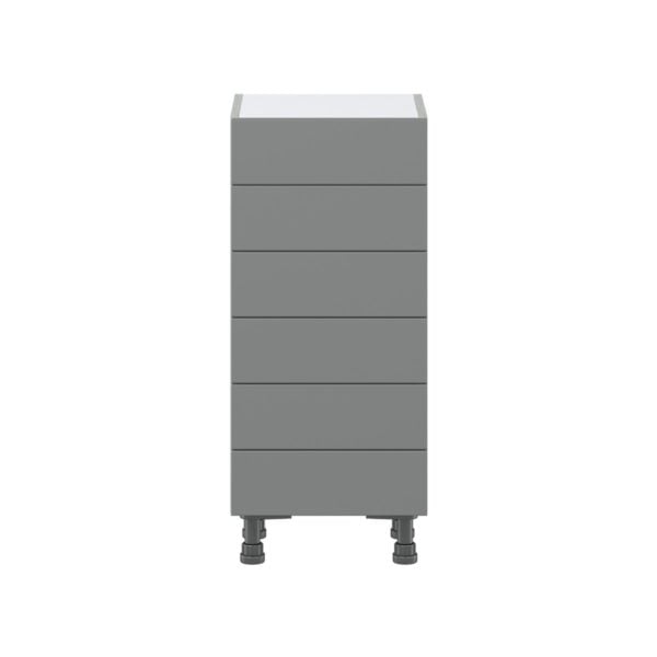 Willow Painted Slate Gray  Shaker Assembled Shallow Base Cabinet with 6 Drawers (15 in. W x 34.5 in. H x 14 in. D)