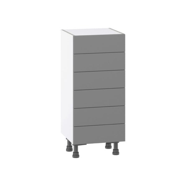 Willow Painted Slate Gray  Shaker Assembled Shallow Base Cabinet with 6 Drawers (15 in. W x 34.5 in. H x 14 in. D)