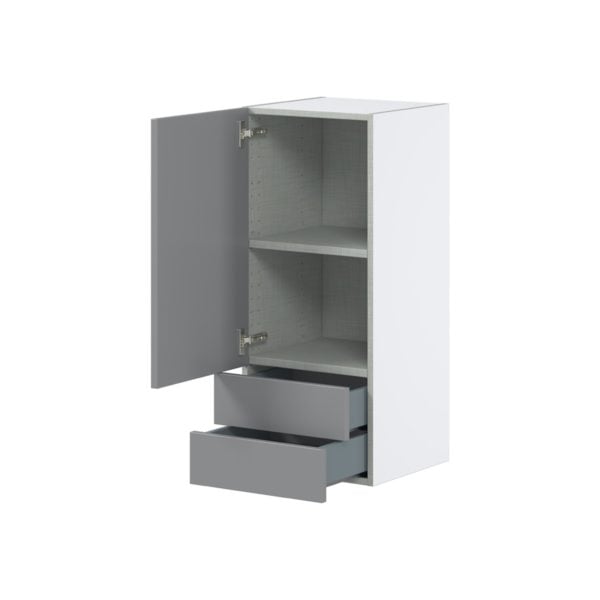 Willow Painted Slate Gray  Shaker Assembled Wall  Cabinet with a Door and Two 5 in. Drawers (15 in. W x 35 in. H x 14 in. D)