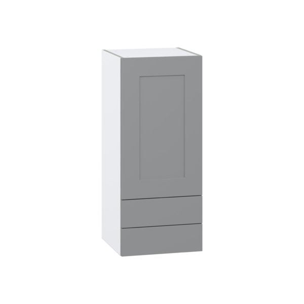 Willow Painted Slate Gray  Shaker Assembled Wall  Cabinet with a Door and Two 5 in. Drawers (15 in. W x 35 in. H x 14 in. D)