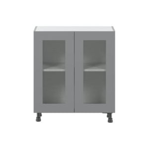 Willow Painted Slate Gray  Shaker Assembled Shallow Base Cabinet with 2 Full High Glass Doors (30 in. W x 34.5 in. H x 14 in. D)