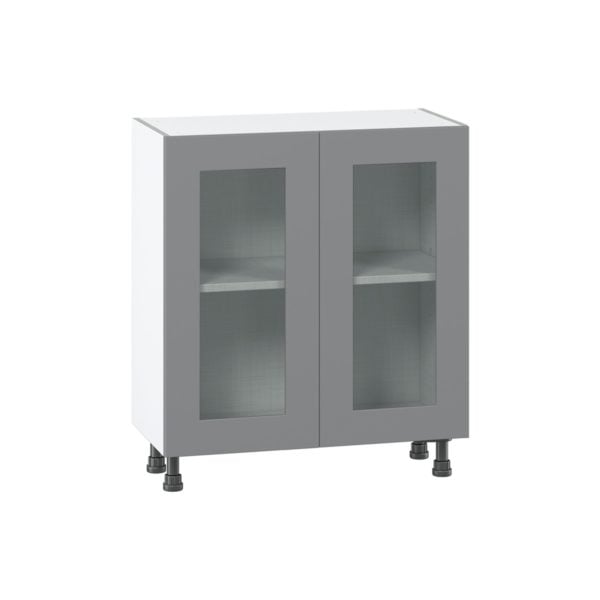 Willow Painted Slate Gray  Shaker Assembled Shallow Base Cabinet with 2 Full High Glass Doors (30 in. W x 34.5 in. H x 14 in. D)