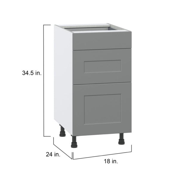 Willow Painted Slate Gray  Shaker Assembled Base Cabinet with 3 Drawers (18 in. W x 34.5 in. H x 24 in. D)