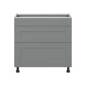 Willow Painted Slate Gray  Shaker Assembled Base Cabinet with 3 Drawers (36 in. W x 34.5 in. H x 24 in. D)