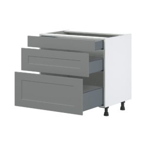 Willow Painted Slate Gray  Shaker Assembled Base Cabinet with 3 Drawers (36 in. W x 34.5 in. H x 24 in. D)