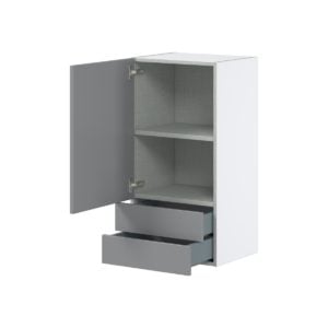 Willow Painted Slate Gray  Shaker Assembled Wall  Cabinet with a Door and Two 5 in. Drawers (18 in. W x 35 in. H x 14 in. D)