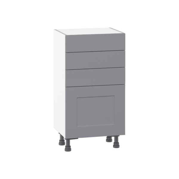 Willow Painted Slate Gray  Shaker Assembled Shallow Base Cabinet with 1 Door and Three 5 In. Drawers (18 in. W x 34.5 in. H x 14 in. D)