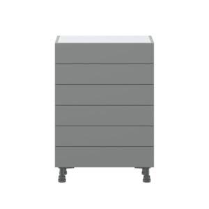 Willow Painted Slate Gray  Shaker Assembled Shallow Base Cabinet with 6 Drawers (24 in. W x 34.5 in. H x 14 in. D)