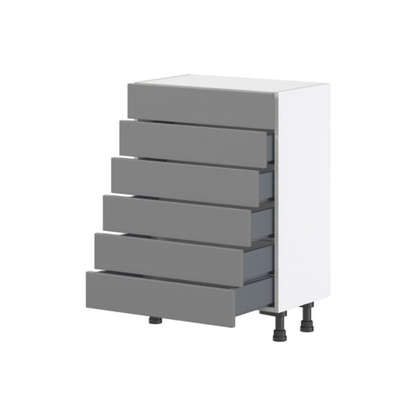 Willow Painted Slate Gray  Shaker Assembled Shallow Base Cabinet with 6 Drawers (24 in. W x 34.5 in. H x 14 in. D)