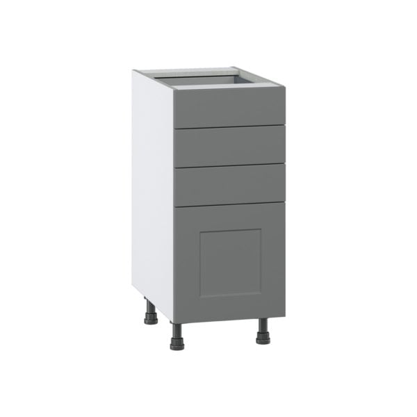 Willow Painted Slate Gray  Shaker Assembled Base Cabinet with 4 Drawers (15 in. W x 34.5 in. H x 24 in. D)