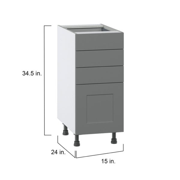 Willow Painted Slate Gray  Shaker Assembled Base Cabinet with 4 Drawers (15 in. W x 34.5 in. H x 24 in. D)