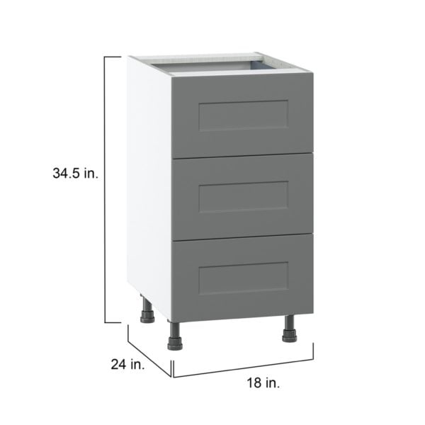 Willow Painted Slate Gray  Shaker Assembled Base Cabinet with Three 10 in. Drawers and 1 Inner Drawer (18 in. W x 34.5 in. H x 24 in. D)