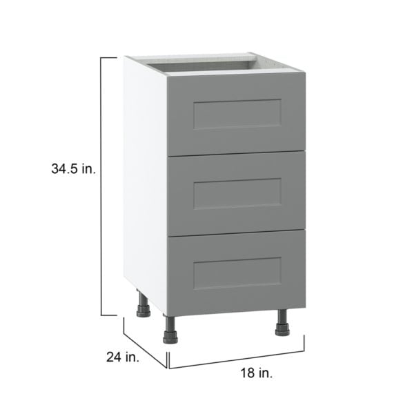 Willow Painted Slate Gray  Shaker Assembled Base Cabinet with Three 10 in. Drawers (18 in. W x 34.5 in. H x 24 in. D)