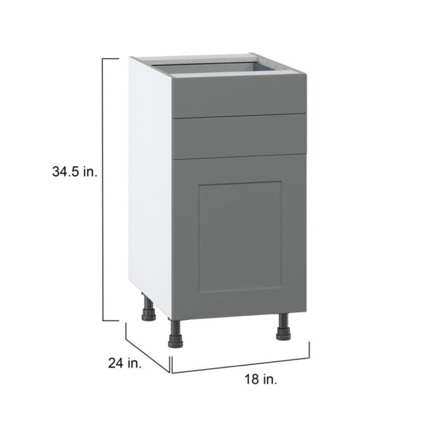 Willow Painted Slate Gray  Shaker Assembled Base Cabinet with 1 Door and Two 5 in. Drawers (18 in. W x 34.5 in. H x 24 in. D)