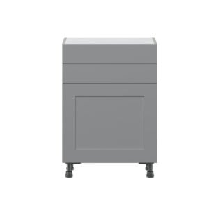 Willow Painted Slate Gray  Shaker Assembled Shallow Base Cabinet with 1 Door and Two 10 in. Drawers (24 in. W x 34.5 in. H x 14 in. D)