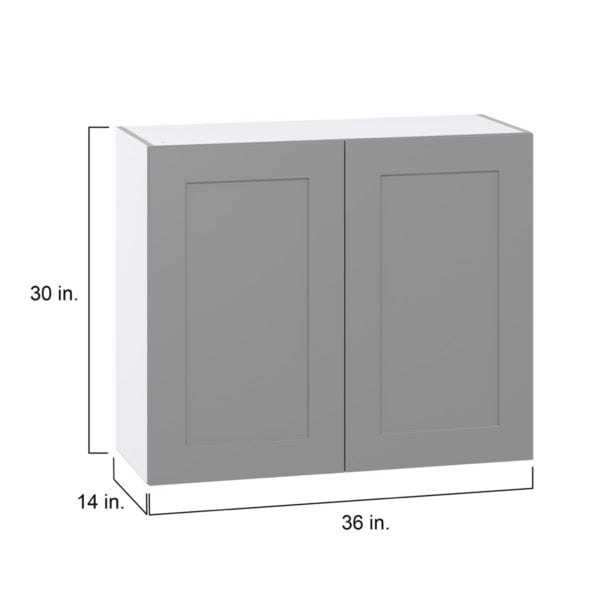 Willow Painted Slate Gray  Shaker Assembled Wall  Cabinet with 2 Full High Doors (36 in. W x 30 in. H x 14 in. D)